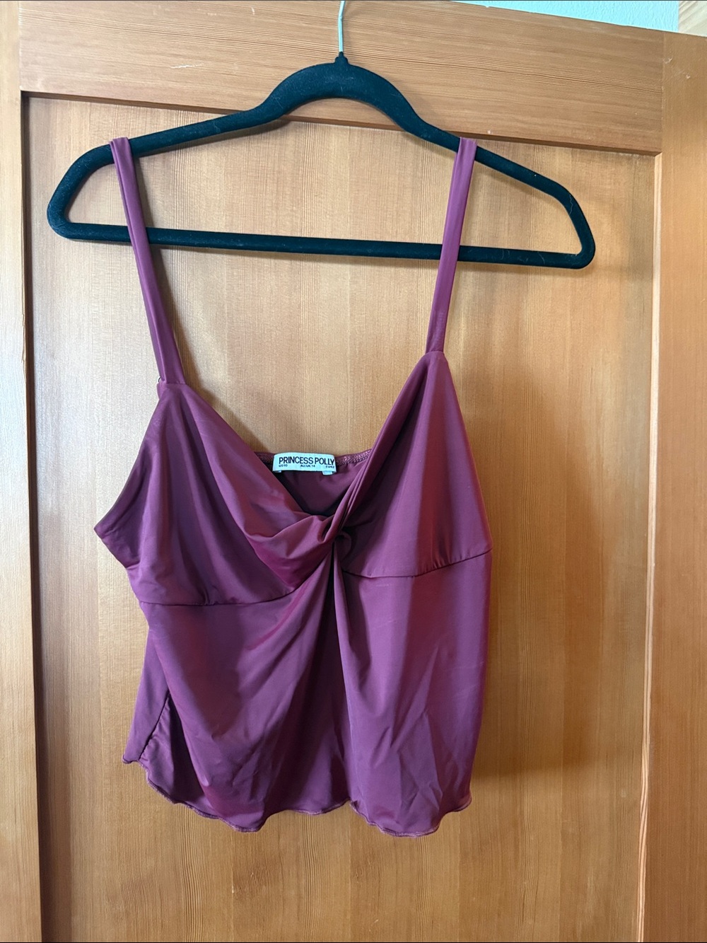 Princess Polly Plum Twist-Front Satin Cami Top